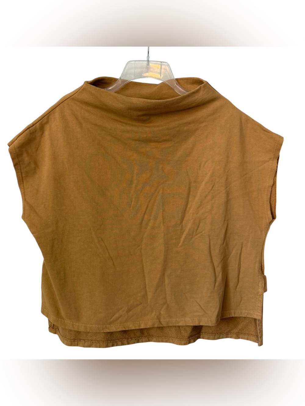 Saga Made in Italy slouchy mock neck top Cotton oversize boxy Camel